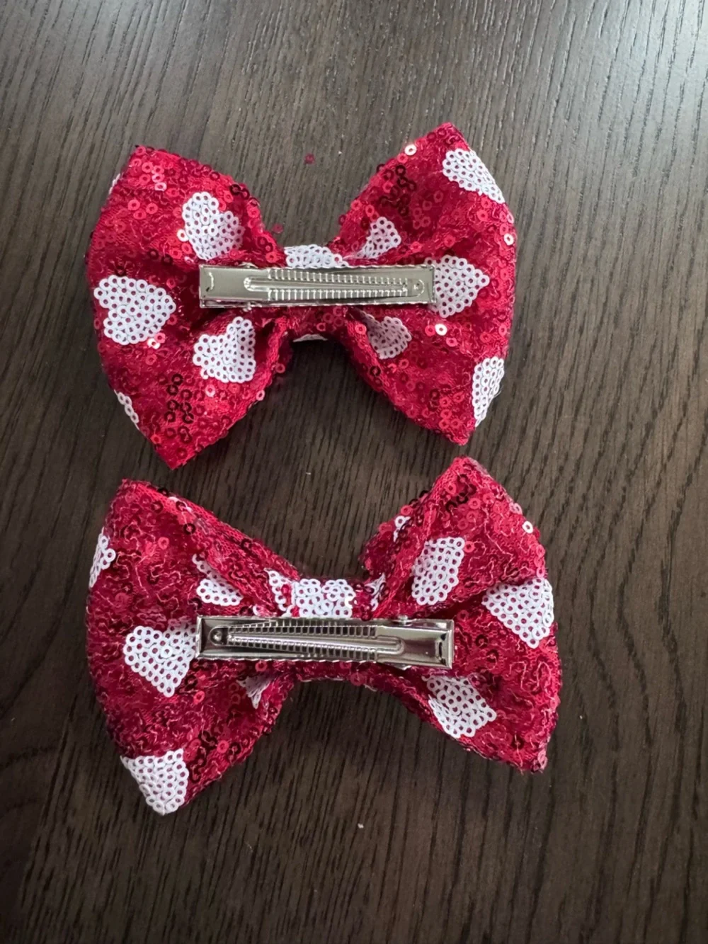 NEW Kids Sequin Heart Hair Bows - Red - Set of 2